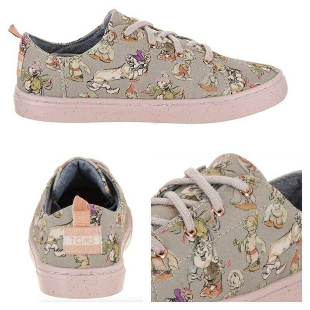 TOMS DISNEY YOUTH LENNY GREY SEVEN DWARFS PRINTED CANVAS Girl SHOES Sz US1